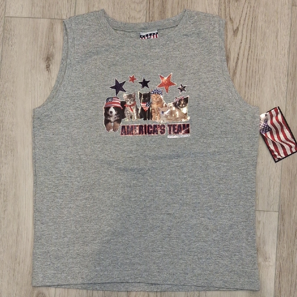 SO Gray Tank Top with Patriotic Stars and Dogs